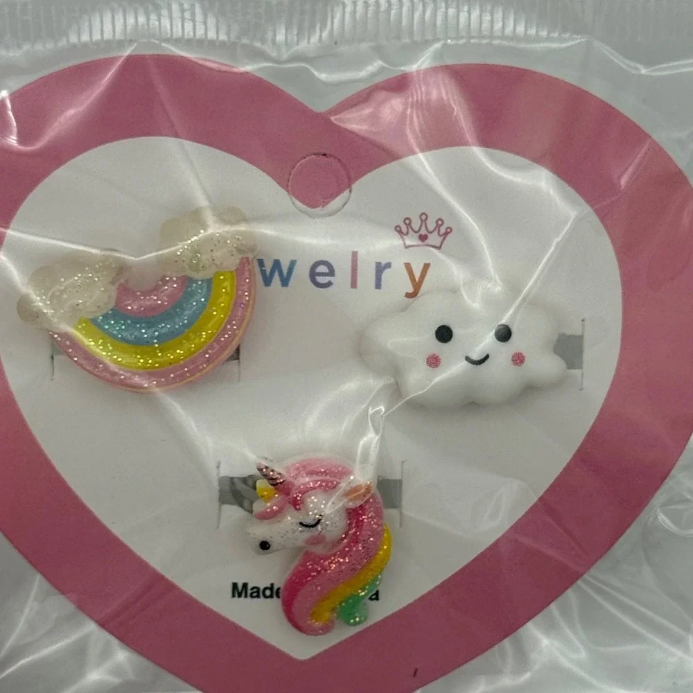 Kids Unicorn Rainbow Cloud Rings Adjustable‎ Jewelry Set 3 Piece